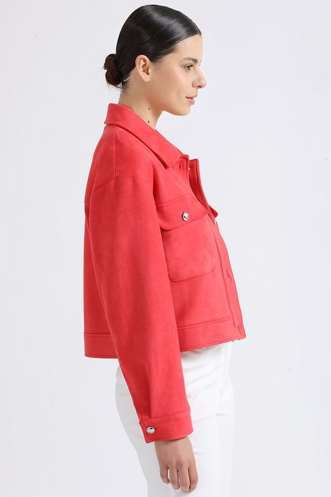 Chaqueta Cargo, Efecto Gamuza, Rojo Liola-2