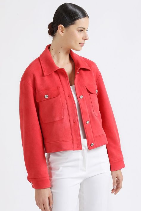 Chaqueta Cargo, Efecto Gamuza, Rojo Liola-3
