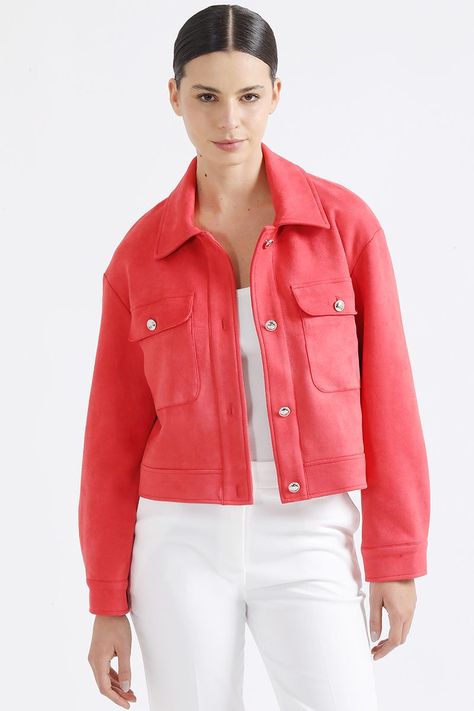 Chaqueta Cargo, Efecto Gamuza, Rojo Liola-4