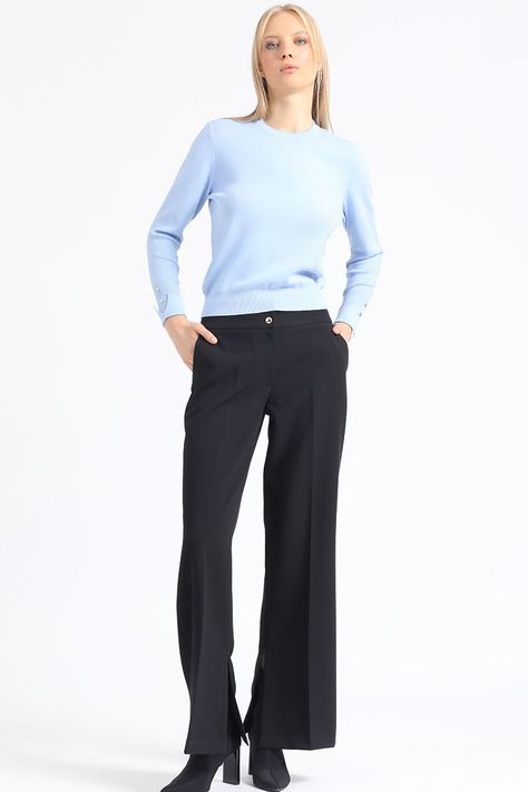 Pantalon Flare Tiro Alto, Abertura, Negro Liola-0