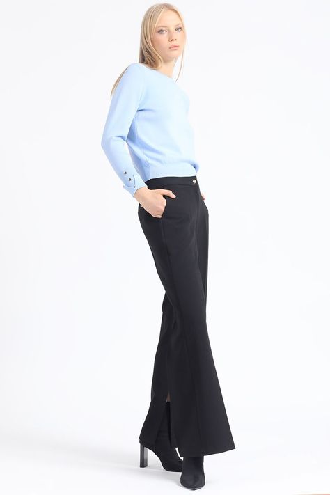 Pantalon Flare Tiro Alto, Abertura, Negro Liola-1
