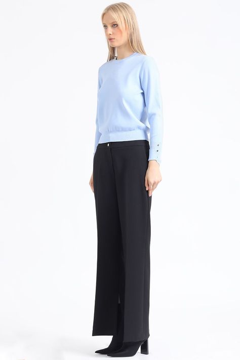 Pantalon Flare Tiro Alto, Abertura, Negro Liola-2