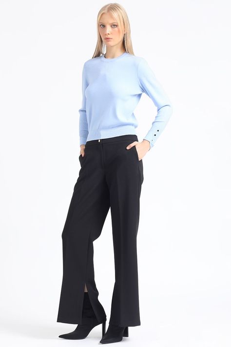 Pantalon Flare Tiro Alto, Abertura, Negro Liola-3