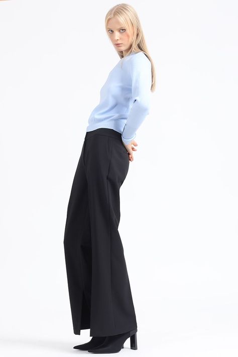Pantalon Flare Tiro Alto, Abertura, Negro Liola-4