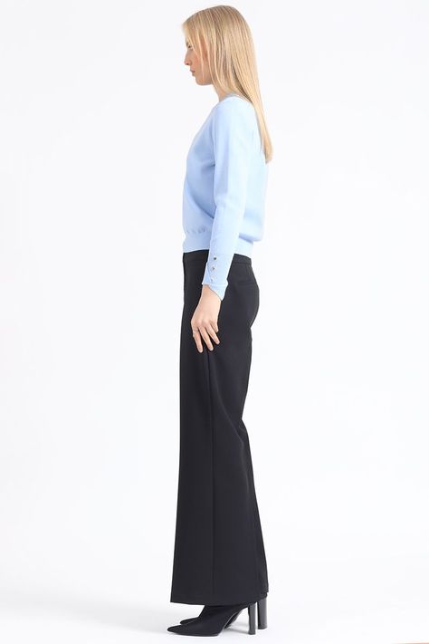 Pantalon Flare Tiro Alto, Abertura, Negro Liola-5