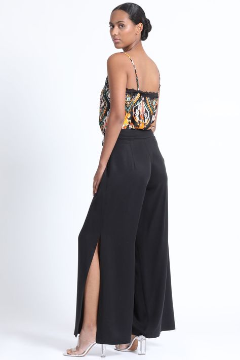 Pantalon Ancho Abertura Negro Liola-4