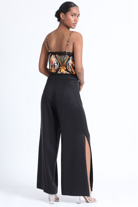 Pantalon Ancho Abertura Negro Liola-5
