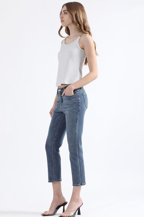 Jeans Slim Cropped Fit, Tiro Medio, Azul Liola-1