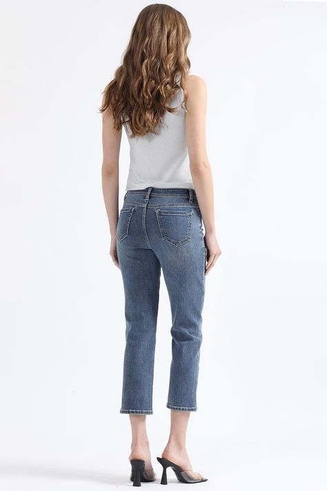 Jeans Slim Cropped Fit, Tiro Medio, Azul Liola-3