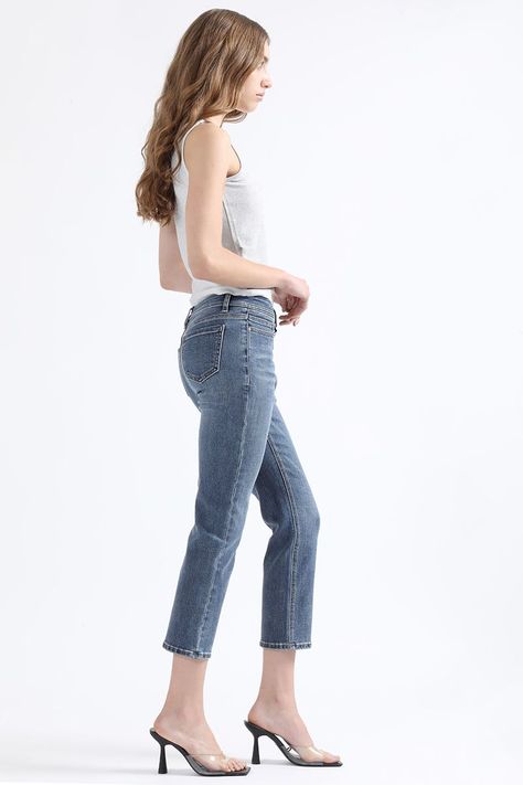 Jeans Slim Cropped Fit, Tiro Medio, Azul Liola-4