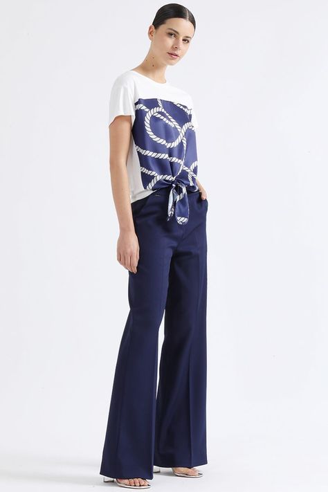 Pantalon Recto Basico, Tiro Alto, Azul Liola-2