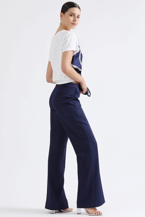 Pantalon Recto Basico, Tiro Alto, Azul Liola-5
