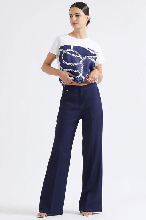 Pantalon Recto Basico, Tiro Alto, Azul Liola-6