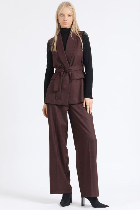 Pantalon Ancho, Tiro Alto, Principe De Gales, Burdeo Liola-0