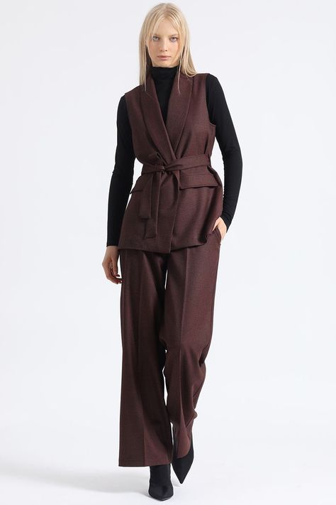 Pantalon Ancho, Tiro Alto, Principe De Gales, Burdeo Liola-1