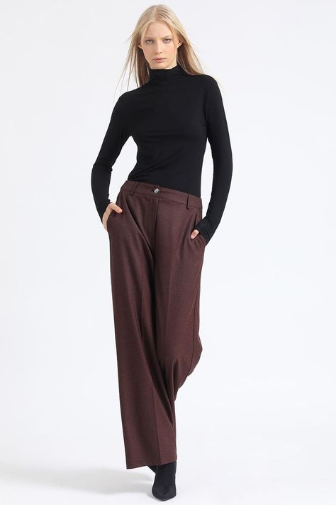 Pantalon Ancho, Tiro Alto, Principe De Gales, Burdeo Liola-2