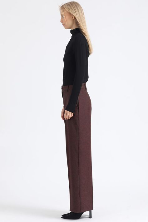 Pantalon Ancho, Tiro Alto, Principe De Gales, Burdeo Liola-3
