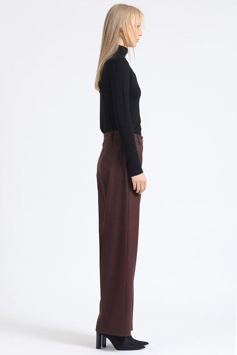 Pantalon Ancho, Tiro Alto, Principe De Gales, Burdeo Liola-4