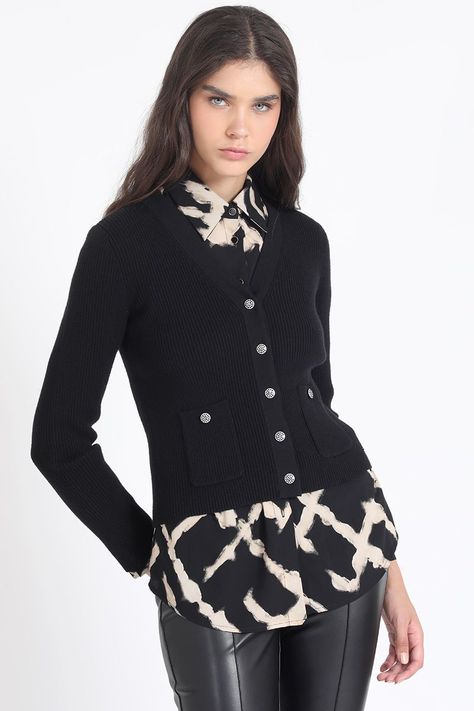 Cardigan Tejido Punto, Boton Joya, Negro Liola-2