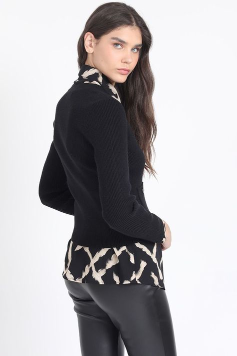 Cardigan Tejido Punto, Boton Joya, Negro Liola-3