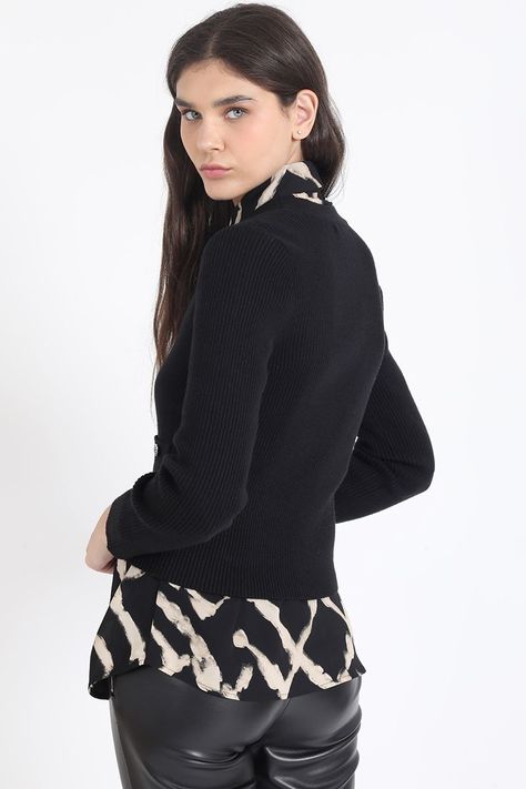 Cardigan Tejido Punto, Boton Joya, Negro Liola-4