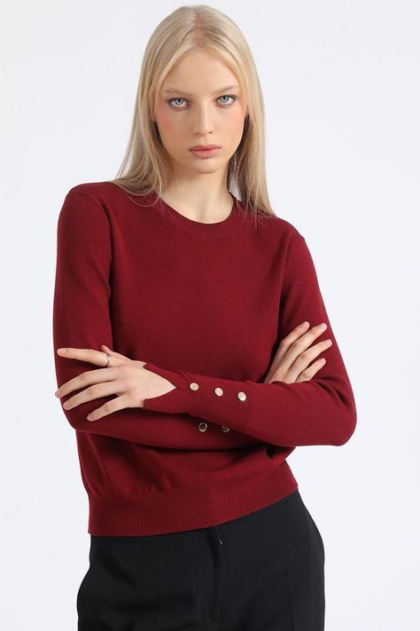Sweater Basico, Tejido Punto, Burdeo Liola-0
