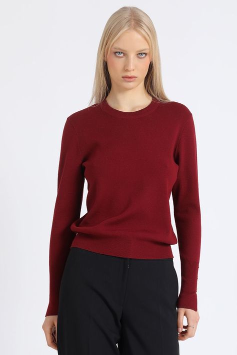 Sweater Basico, Tejido Punto, Burdeo Liola-2