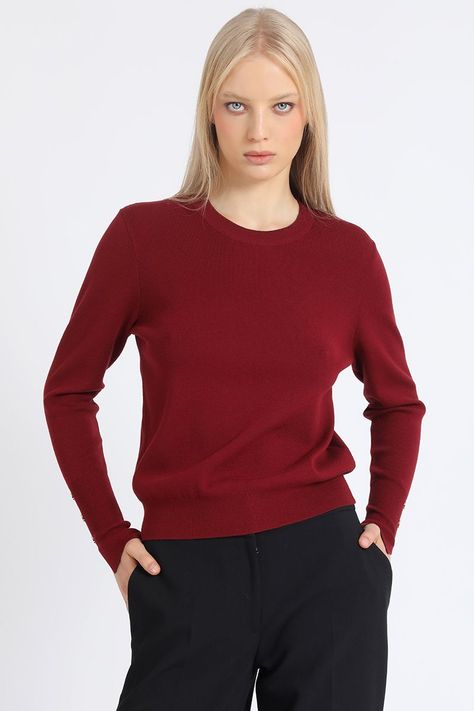 Sweater Basico, Tejido Punto, Burdeo Liola-4