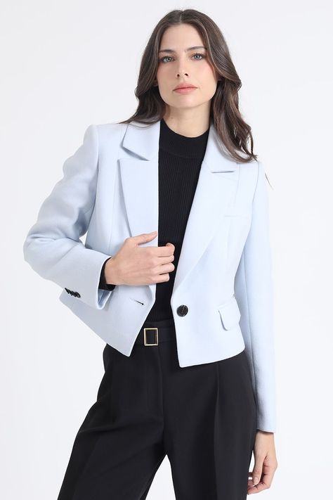 Chaqueta Crop, Boton Contratono, Muflon Celeste Liola-0