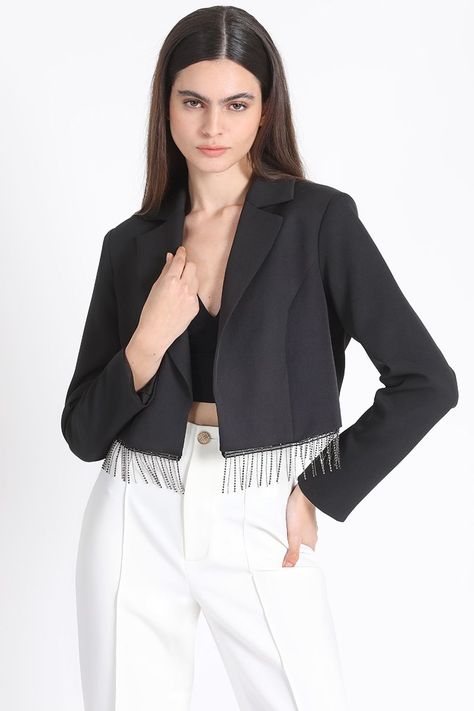 Blazer Crop Flecos Strass, Negro Liola-0