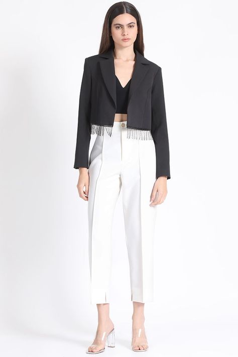 Blazer Crop Flecos Strass, Negro Liola-1