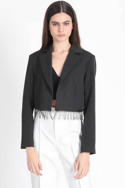 Blazer Crop Flecos Strass, Negro Liola-2