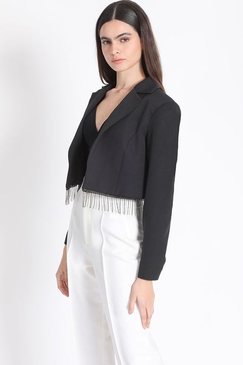 Blazer Crop Flecos Strass, Negro Liola-3