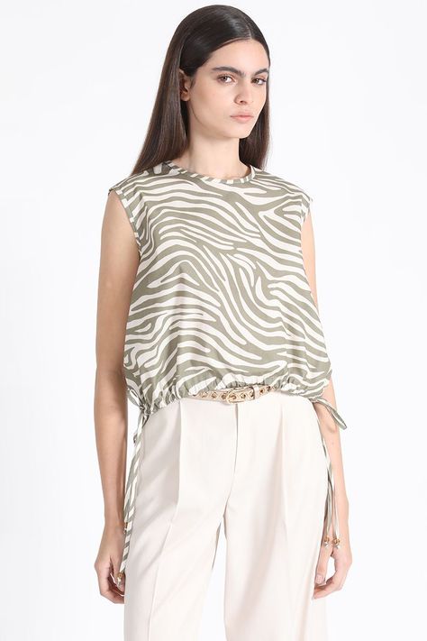 Top Algodon Estampado Animal, Crudo Liola-0