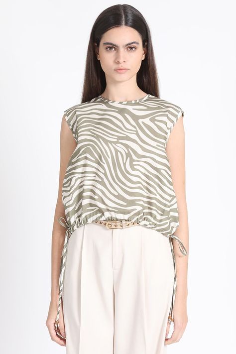Top Algodon Estampado Animal, Crudo Liola-2