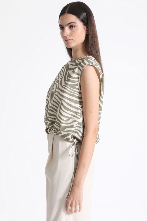 Top Algodon Estampado Animal, Crudo Liola-3
