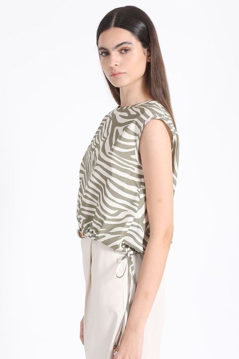 Top Algodon Estampado Animal, Crudo Liola-4