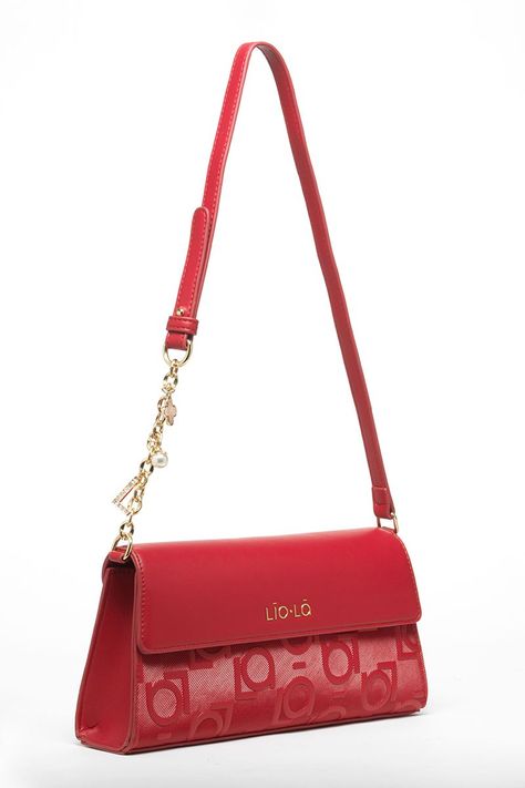 Cartera Rectangular Cuero Textura Logo Liola, Rojo Liola-2