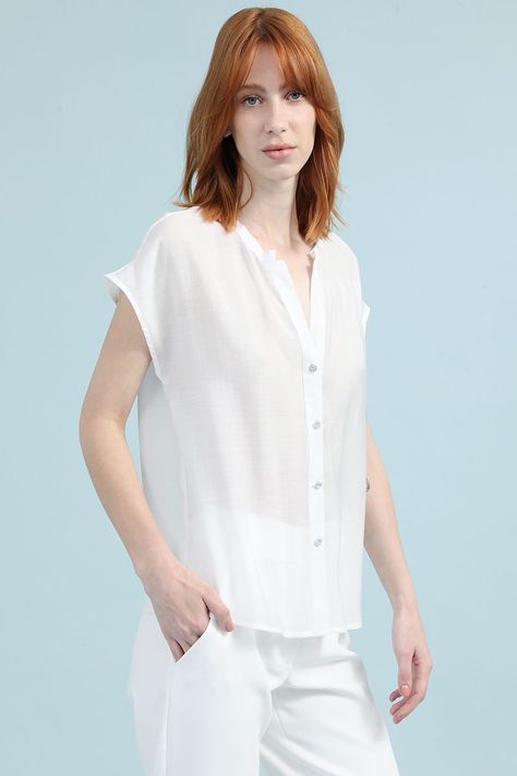 Blusa Tela Fantasia Boton Joya, Crudo Liola-0