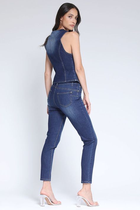 Jeans Skinny Push Up Tiro Medio Azul Liola-1