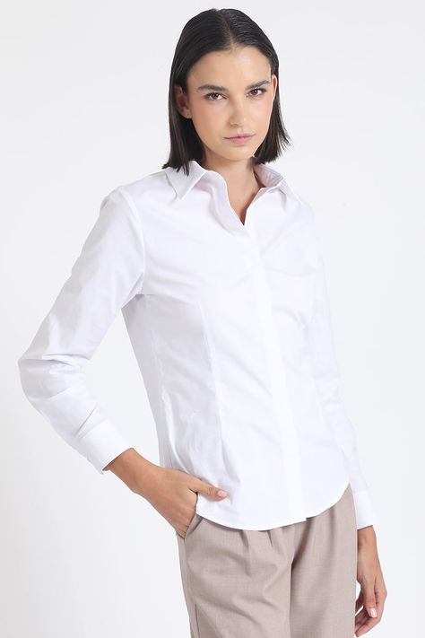 Camisa Basica Algodón Poplin, Boton Joya, Crudo Liola-0