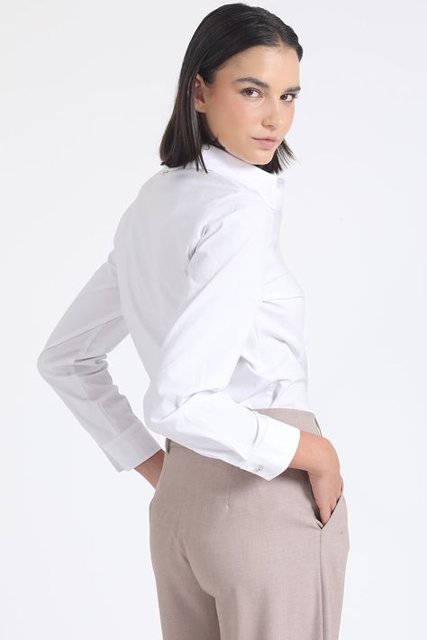 Camisa Basica Algodón Poplin, Boton Joya, Crudo Liola-2