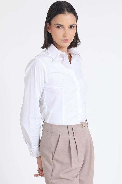 Camisa Basica Algodón Poplin, Boton Joya, Crudo Liola-3