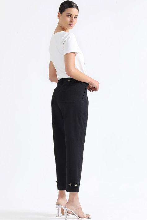 Pantalon Recto Tiro Alto, Cargo, Negro Liola-9