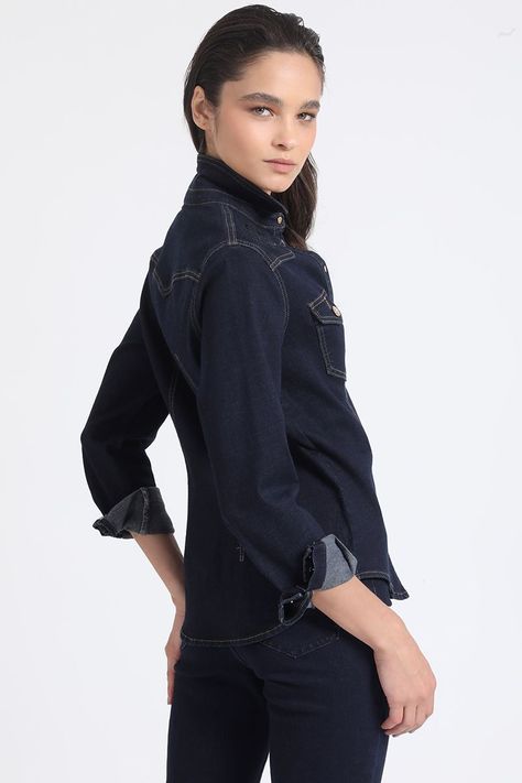 Camisa Denim Entallada Con Bordado, Indigo Liola-5