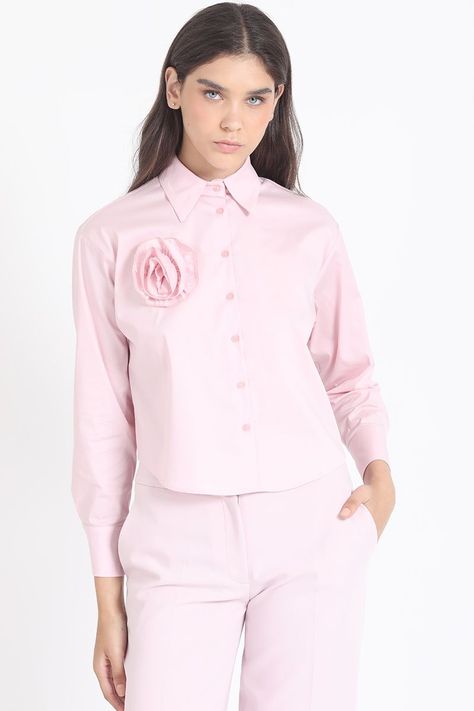 Camisa Poplin Algodón, Aplicación Flor, Rosa Liola-2
