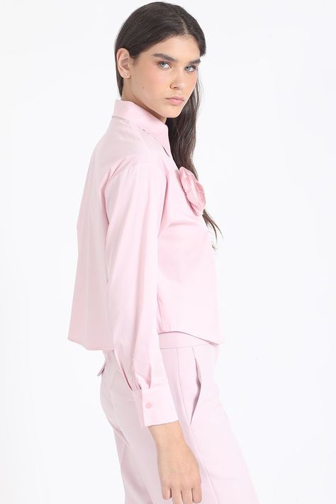 Camisa Poplin Algodón, Aplicación Flor, Rosa Liola-3