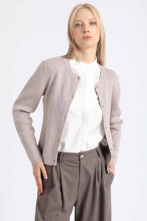 Cardigan Tejido Punto Fantasia, Beige Liola-0
