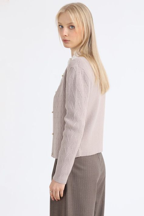 Cardigan Tejido Punto Fantasia, Beige Liola-2