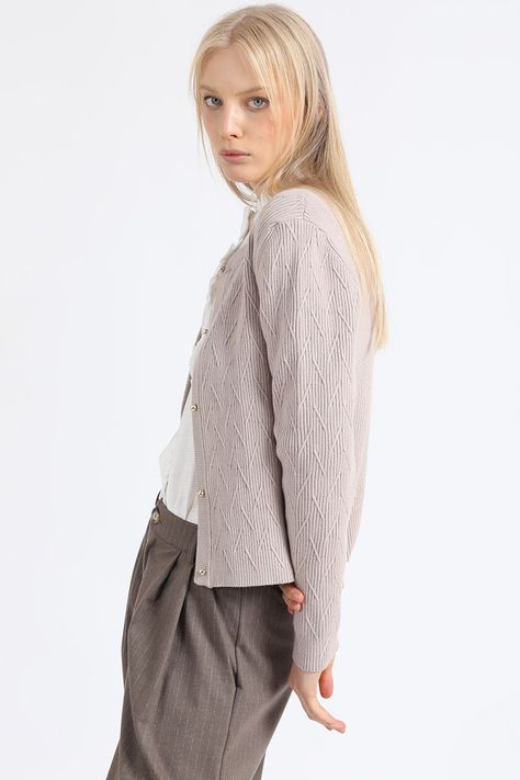 Cardigan Tejido Punto Fantasia, Beige Liola-3